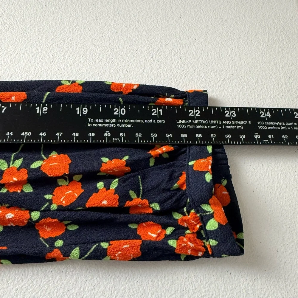 J.Crew Re-Imagined Navy Floral Viscose Blouse Long Sleeve Boho Top Size L